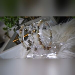 Amazonite & Quartz Crystal Beaded Bracelets (stands included)